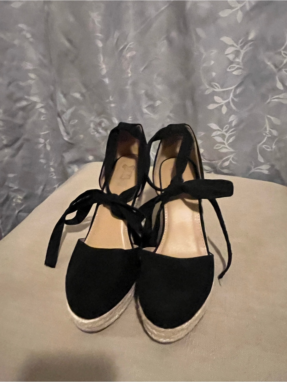 Splash Black Espadrille Ankle-Tie Wedges